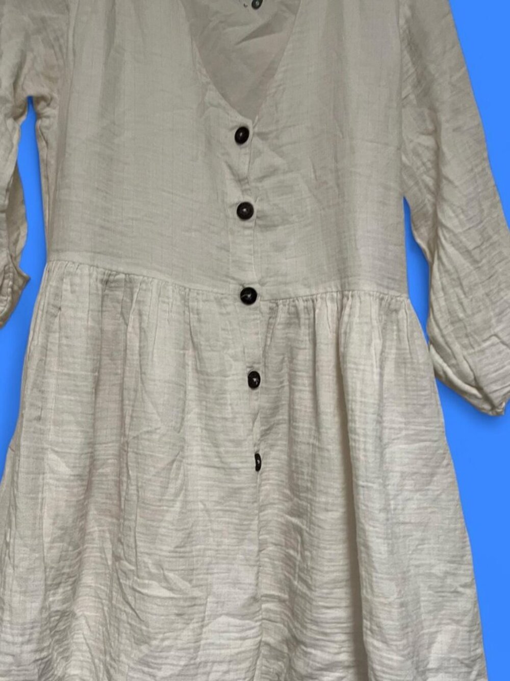 No Nasties White Linen Button-Front Dress Size S